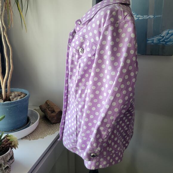 Christopher & Banks Purple Polka Dot Denim Jacket Women’s 1X 3/4 Sleeve - Picture 2 of 12
